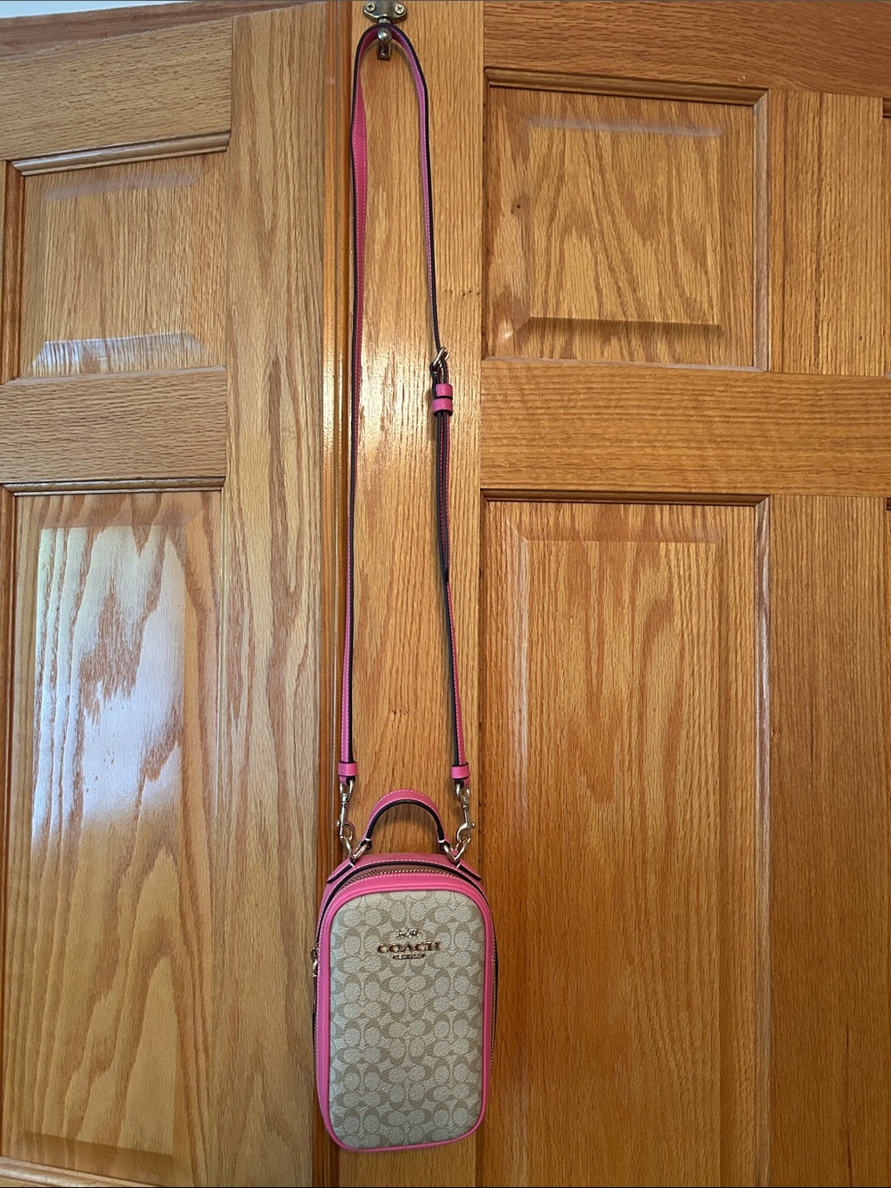 Coach Crossbody Phone Bag in Cream and Pink